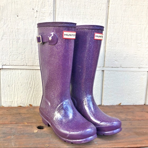 Hunter Other - Girls HUNTER Original Glitter Purple Rain Boots